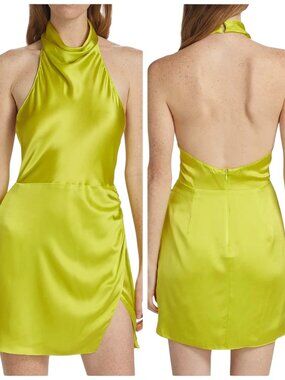 Amanda Uprichard Joanne Silk Halter Mini Dress Lime XS NWT